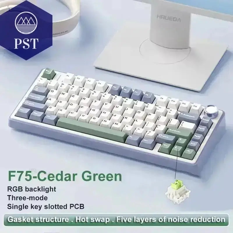 AULA F75 Gaming Tastatur - RGB, kabellos & kabelgebunden PST PS Tradings Cedar Green / Gray Switch AULA F75 Gaming Tastatur - RGB, kabellos & kabelgebunden
