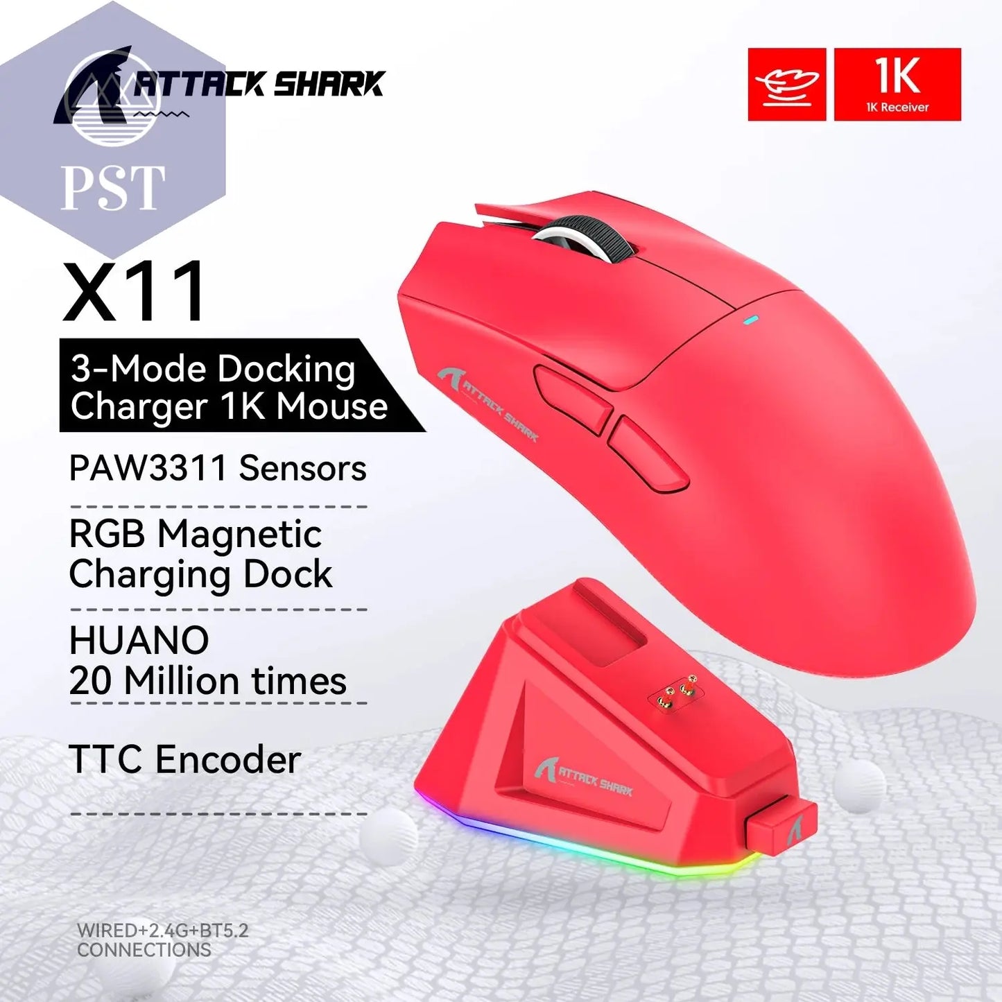 Attack Shark R1 Gaming Maus PST PS Tradings X11 Red Attack Shark R1 Gaming Maus