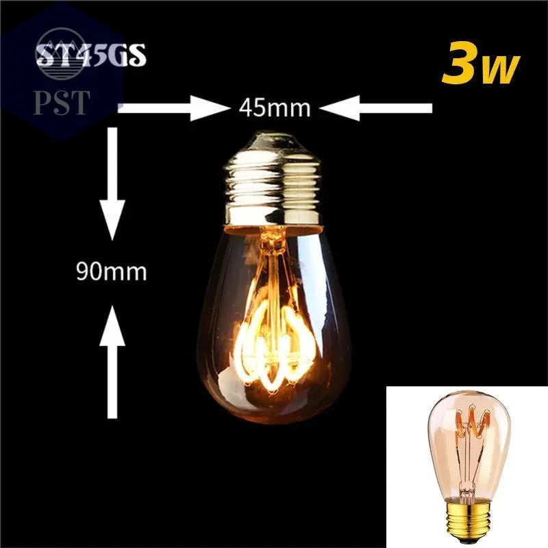 Retro Dimmable LED Edison Bulb E27 3W Gold Spiral Filament ST64 G125 Ampoule LED Lamp Incandescent Chandelier Decorative Lightin PST PS Tradings