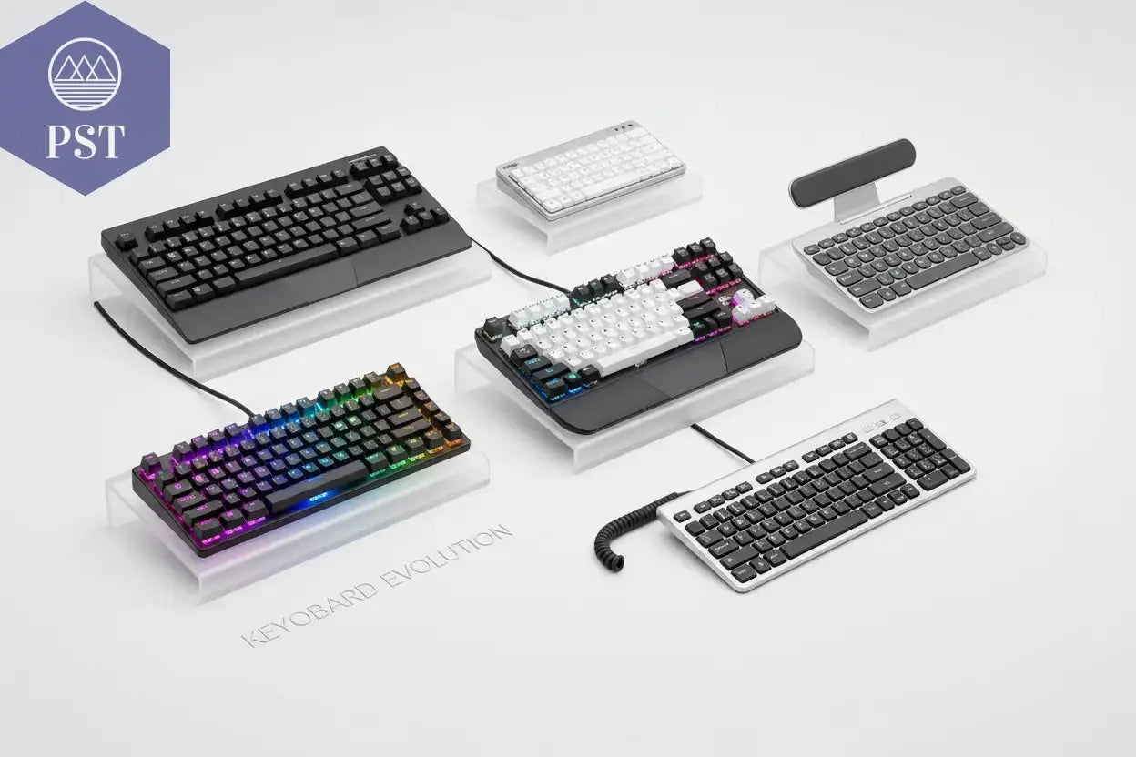 Tastaturen in mehreren Arten für Anwendung & Nutzer Präferenzen dargestellt, von der klassischen Computer Tastatur, über Mini Tastaturen, RGB Tastaturen, Gaming Tastaturen, kabelgebundene und schnurlose Bluetooth Tastaturen - PS Tradings