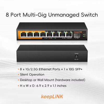 8-Port 2.5Gbps Ethernet Network with 1-10Gb SFP+ Unmanaged Plug and Play