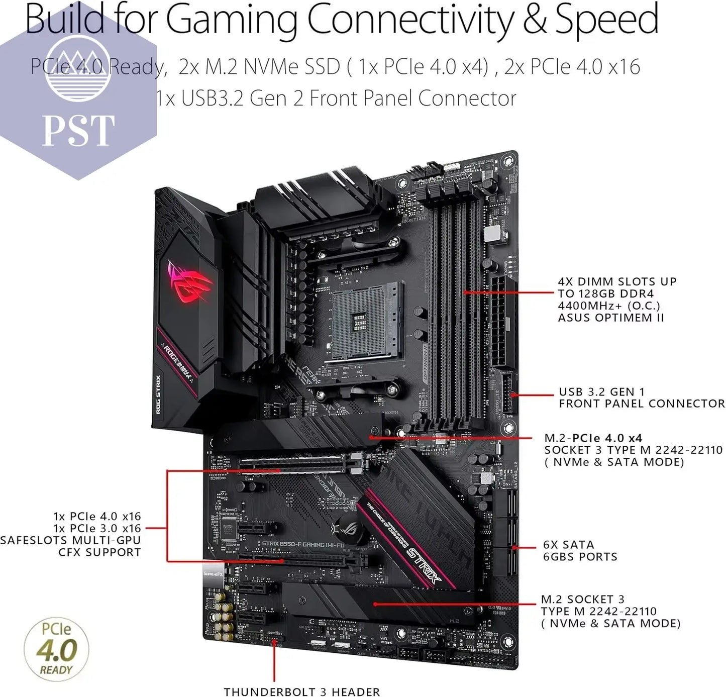 ASUS B550 Motherboard ROG STRIX B550-F GAMING WI-FI Motherboard Sockel AM4 DDR4 128 GB Unterstützt Ryzen 5 5600 Ryzen 7 5700 CPU