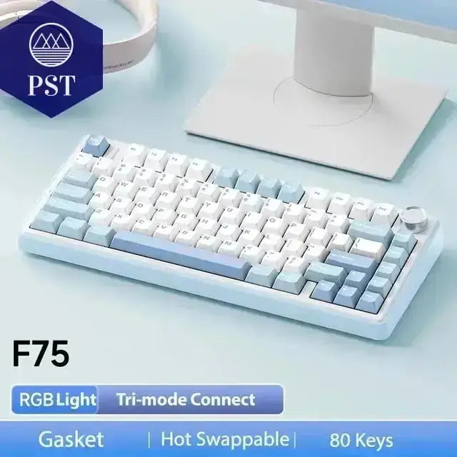 AULA F75 Gaming Tastatur - RGB, kabellos & kabelgebunden PST PS Tradings  Sea Salt Blue / Gray Switch AULA F75 Gaming Tastatur - RGB, kabellos & kabelgebunden