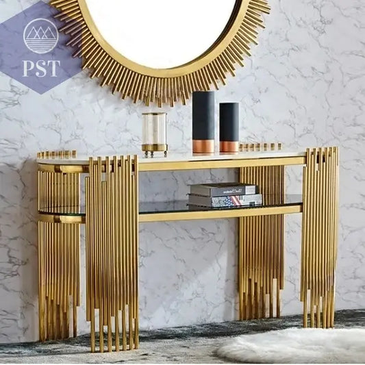 Luxus Gold Konsole mit Spiegel für Flur & WohnMöbel PST PS Tradings Gold-Golden PST PS Tradings