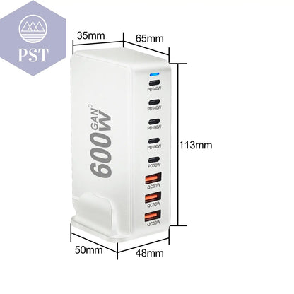 NEUES 600W Gan Fast Charge 3.0 USB Typ C Schnellladegerät Mobiles 8-Port 5C3A Pd-Ladegerät Bequem Zum Tragen Von Tablet-Ladegeräten