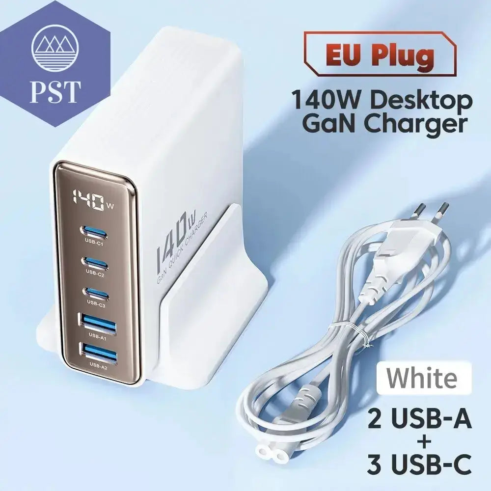 Toocki 140W GaN USB Charger 5in1 Desktop Fast Charge PST PS Tradings  EU White Toocki 140W GaN USB Charger 5in1 Desktop Fast Charge