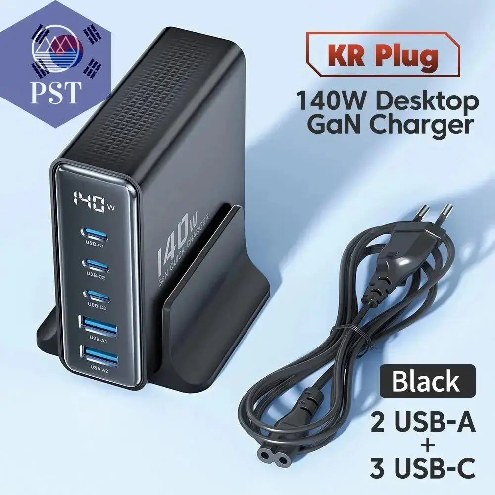 Toocki 140W GaN USB Charger 5in1 Desktop Fast Charge PST PS Tradings   Toocki 140W GaN USB Charger 5in1 Desktop Fast Charge