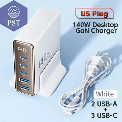 Toocki 140W GaN USB Charger 5in1 Desktop Fast Charge PST PS Tradings  US White Toocki 140W GaN USB Charger 5in1 Desktop Fast Charge