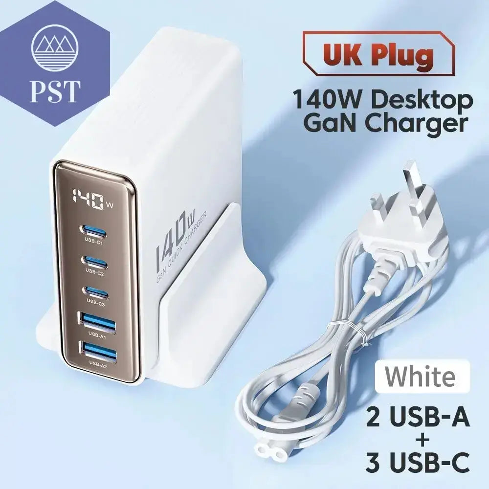 Toocki 140W GaN USB Charger 5in1 Desktop Fast Charge PST PS Tradings  UK White Toocki 140W GaN USB Charger 5in1 Desktop Fast Charge