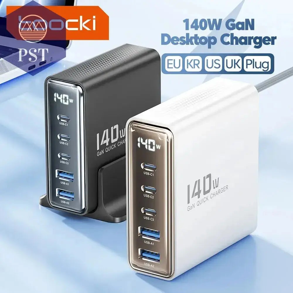 Toocki 140W GaN USB Charger 5in1 Desktop Fast Charge PST PS Tradings   Toocki 140W GaN USB Charger 5in1 Desktop Fast Charge