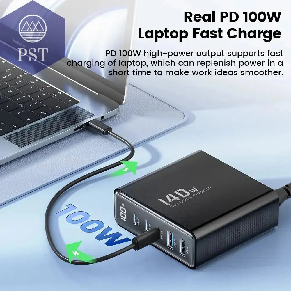 Toocki 140W GaN USB Charger 5in1 Desktop Fast Charge PST PS Tradings   Toocki 140W GaN USB Charger 5in1 Desktop Fast Charge