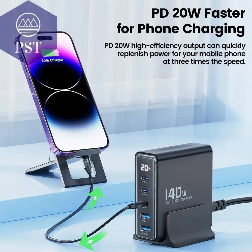 Toocki 140W GaN USB Charger 5in1 Desktop Fast Charge PST PS Tradings   Toocki 140W GaN USB Charger 5in1 Desktop Fast Charge