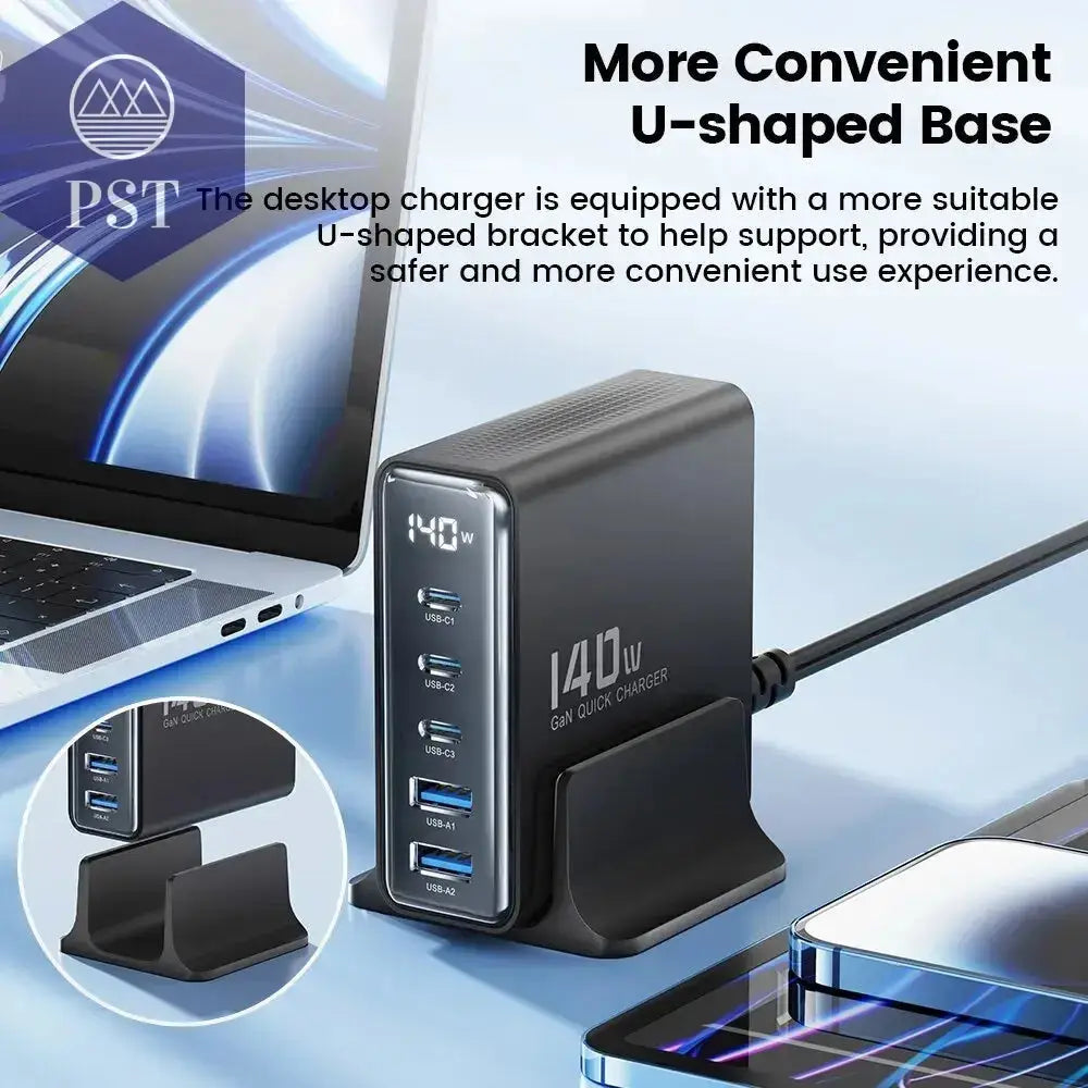 Toocki 140W GaN USB Charger 5in1 Desktop Fast Charge PST PS Tradings   Toocki 140W GaN USB Charger 5in1 Desktop Fast Charge