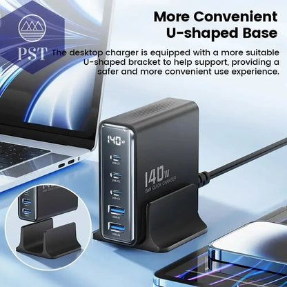 Toocki 140W GaN USB Charger 5in1 Desktop Fast Charge PST PS Tradings   Toocki 140W GaN USB Charger 5in1 Desktop Fast Charge